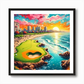 Golf Hole By The Beach Basking In Sunlit Splendor 1 Art Print