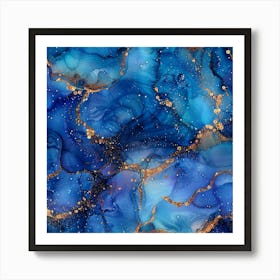 Blue And Gold Abstract Painting Art Print