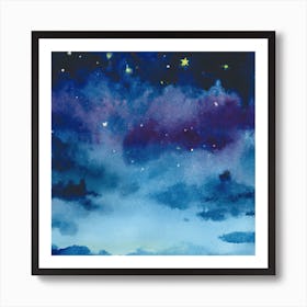 Watercolor Of Night Sky With Stars Art Print