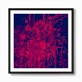 Red neon floral flowers botanical and black  Art Print