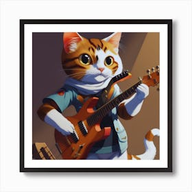 Funny Cat Playing Guitar Art Print