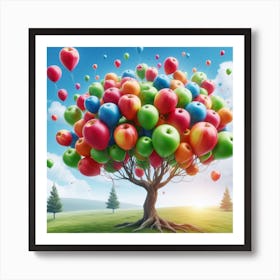 Colorful Tree With Balloons Affiche