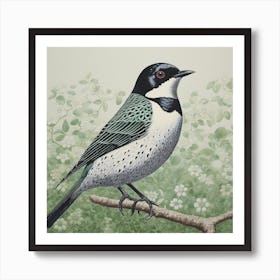 Ohara Koson Inspired Bird Painting Lark 3 Square Art Print