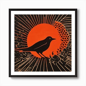 Retro Bird Lithograph Robin 3 Art Print