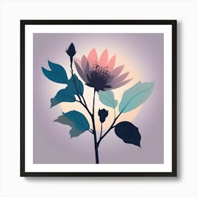 Branch With Coral, Turquoise And Purple Flower, Sunshine Background Art Print