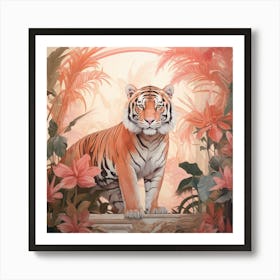 Tiger 7 Pink Jungle Animal Portrait Art Print