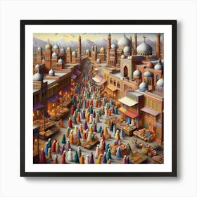 Miniature Painting Of A Bustling Pakistani Bazaar (4) Art Print