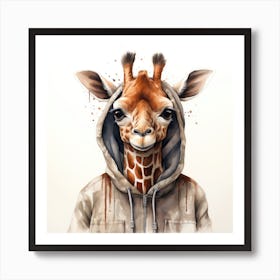 Watercolour Cartoon Giraffe In A Hoodie 2 Art Print