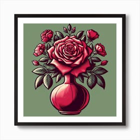 Red Roses In A Vase Art Print