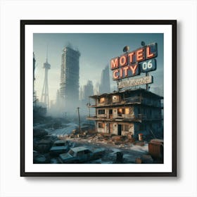 Motel 6 Abandoned City Post Apoloclyptic Dystopia Style D Art Print