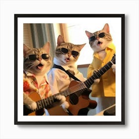 Cats Playing Guitar Art Print