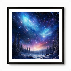 Enchanted Winter Galaxy Twinkling Sparkles Scattered Throughout Cosmic Scene Cosmic Dust Nebulae (3) Art Print