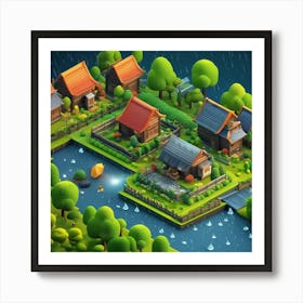 Isometric Village Art Print