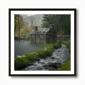 Stone Cottage In The Rain 1 Art Print