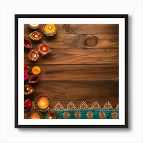 Diwali Themed Wooden Table From Above Showcasing 1 Art Print