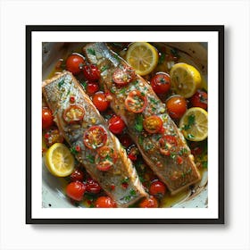 Salmon With Tomatoes And Lemons Art Print