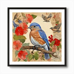 Bird Painting Collage Eastern Bluebird 1 Art Print 3 Art Print