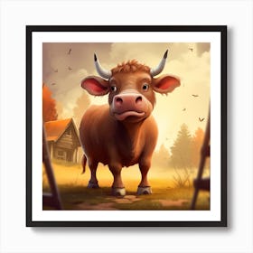 Cow In The Field Art Print