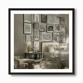 Bedroom With Framed Pictures Art Print