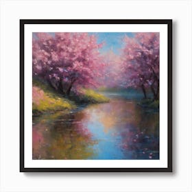 Cherry Blossoms by a river Art Print