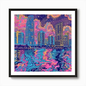 Miami City Skyline Art Print