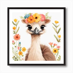 Floral Baby Ostrich Nursery Illustration (18) Art Print