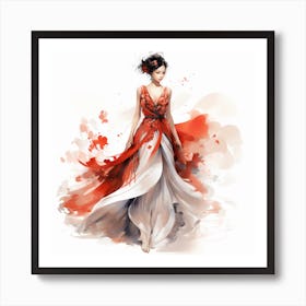 Chinese Woman In Red Dress Art Print