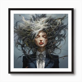 Woman With Feathers In Her Hair Art Print