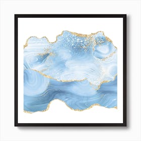 Blue & Gold Glitter Agate Texture 05 Art Print