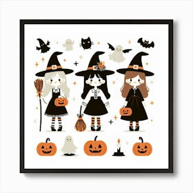 Halooween Witches - Cute Vector style Illustration Art Print