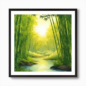 A Stream In A Bamboo Forest At Sun Rise Square Composition 39 Art Print