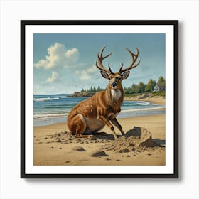 Deer On The Beach 2 Art Print