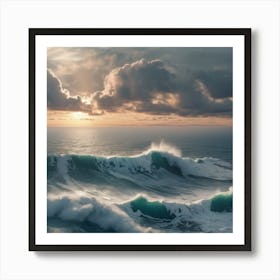 Ocean Waves At Sunset Art Print