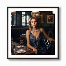 Beautiful Woman In A Dress In A Restaurant Art Print