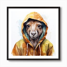 Watercolour Cartoon Kangaroo In A Hoodie 3 Art Print