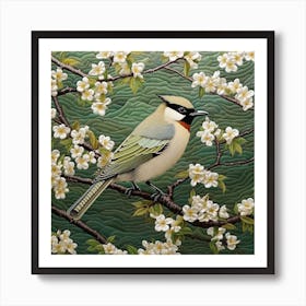 Ohara Koson Inspired Bird Painting Cedar Waxwing 1 Square Art Print