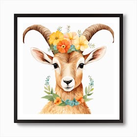 Floral Baby Ibex Nursery Illustration (15) Art Print
