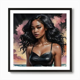 Black Girl In Leather Art Print