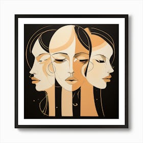 Abstract Faces, Clean Pencil Lines art, Nude Color Shades, Emotions of Life, vector art, Simple frames of fillings, good-looking image 1 2 Art Print