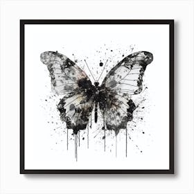 Black White Butterfly Ink Art Print