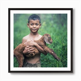 Boy Holding A Goat Art Print