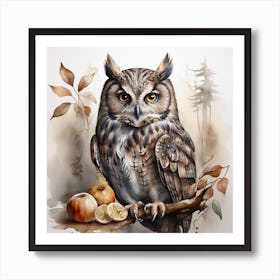 Owl Watercolor Painting Art Print