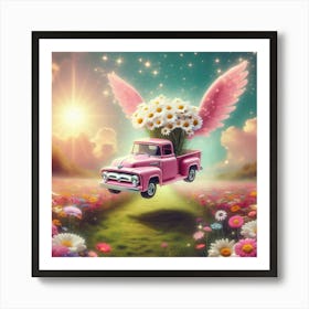 Pink Truck With Angel Wings Art Print