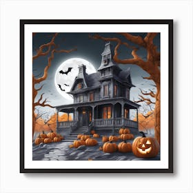 Halloween House With Pumpkins 28 Art Print