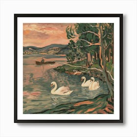 Tranquil Reflections A Serene Lakeside Scene Art Print