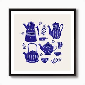 Tea O'Clock Blue Square Art Print