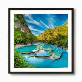 Stunning, high-resolution photo captures the natural beauty of Semuc Champey, Guatemala. A turquoise river meanders through a series of picturesque pools, 2 Art Print