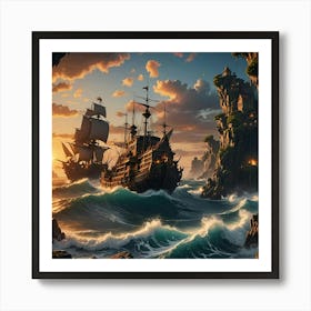 Pirate Ship In The Sea 1 Art Print