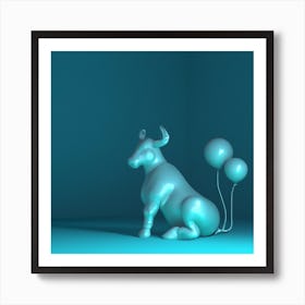 Neon Turquoise Bull With Balloon Tail Poster