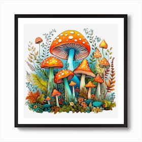 Mushrooms In The Forest 3 Art Print